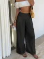 Damen lässige High Waist Palazzo Hose Sommer Urlaub Stil lose lange Hose Detailansicht - S / Schwarz
