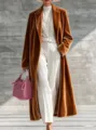 Women winter velvet long trench coat elegant lapel overcoat stylish outerwear apparel - Tan
