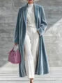 Elegant women long velvet coat in grey blue with lapel, perfect for winter fashion styling. - S / Blue