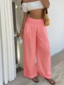 Casual vacation wide-leg pants for women high waist pink stylish summer beach trousers - Pink
