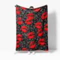 Flannel fleece throw blanket with red lips and leopard print, cozy soft warm bed blanket for all seasons. - 70x100 (230g/sqm Flannel) / M20260818-3