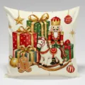 Christmas throw pillow cover, cute nutcracker and gift box printed polyester sofa cushion. - Single-Sided Peach Skin Pillowcase; Inner Not Included; 45x45cm / B20260907 -2