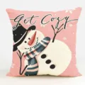 Fodera per cuscino con stampa di pupazzo di neve di Natale rosa, decorazione per divano - Fodera per Cuscino in Pelle di Pesca Monolaterale Senza Anima 45x45cm / B20260915 -2