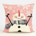 Fodera cuscino pupazzo neve rosa Natale, motivo fiocco festivo per decorazione divano letto. - Fodera per Cuscino in Pelle di Pesca Monolaterale Senza Anima 45x45cm / B20260915 -4