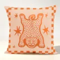 Fodera per cuscino retro con stampa leopardo persiano, design pesca e orange per divano. - Federa in Pelle di Pesca Monolaterale / Modello 4