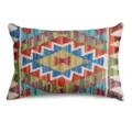 Close-up of bohemian geometric pattern throw pillow cover, vibrant colorful tribal design. - BZ20260506-16
