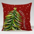 Red Christmas throw pillow cover, festive tree print decorative square cushion case. - B20260907 -7