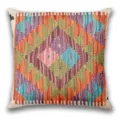 Close-up detail of bohemian kilim geometric pattern cushion cover with vibrant colors. - BZ20260506-18