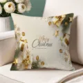 Festive Christmas throw pillow cover with gold gift and snowflake print for cozy sofa decor. - Single-Sided Peach Skin Pillow Cover Without Core 45x45cm / T770BZ-3