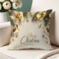 Christmas throw pillow cover with golden gift box and pine branch print for cozy sofa decor. - Single-Sided Peach Skin Pillow Cover Without Core 45x45cm / T770BZ-4