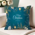 Christmas throw pillow cover teal blue decorative cushion case with gold snowflakes. - Single-Sided Peach Skin Pillow Cover Without Core 45x45cm / T770BZ-6
