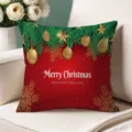Christmas throw pillow cover red festive sofa cushion with golden pine branch and snowflake print. - Single-Sided Peach Skin Pillow Cover Without Core 45x45cm / T770BZ-11