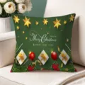 Christmas throw pillow cover green holiday cushion case with golden stars and gifts design - Single-Sided Peach Skin Pillow Cover Without Core 45x45cm / T770BZ-32