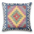 Bohemian style square decorative throw pillow cover with colorful geometric pattern in blue. - BZ20260506-34