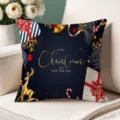 Christmas throw pillow cover with golden deer and festive holiday design for sofa home decor. - Single-Sided Peach Skin Pillow Cover Without Core 45x45cm / T770BZ-40