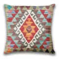 Bohemian Kilim style geometric pattern pillow cover, multi-color diamond design, soft textile decor. - BZ20260506-39