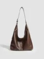 Sac à épaule en cuir souple marron foncé vintage pour femme cabas de travail quotidien - Café