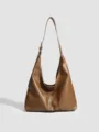 Sac à épaule en cuir souple marron cabas décontracté quotidien sac hobo grande capacité élégant - Marron