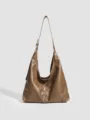 Sac cabas marron en cuir souple style vintage sac porté épaule pour femme quotidien - Kaki