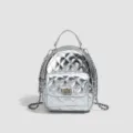 Mini sac à dos matelassé argenté pour femme, sac à bandoulière tendance avec chaîne. - L / Argent