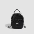 Black quilted chain mini backpack for women, stylish and versatile small shoulder bag. - L / Black