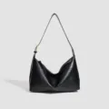 Grand sac porté épaule noir pour femme, sac hobo souple et élégant pour le travail et l'automne. - Noir