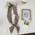 Korean style magnetic buckle twilly scarf with cute bear pendant, chic neck accessory for women. - Bear Pendant Style (zz26091502) / Plaid