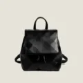 Petit sac à dos noir à motif losange géométrique pour femme quotidien et loisirs stylés - Noir