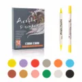 JiMiao 12-color acrylic marker pens set, dual tip art paint pens for rock painting and canvas. - 12 Colors Set / Multicolor