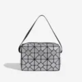 Silver geometric lattice small square handbag, stylish commuter shoulder bag for women. - Silver
