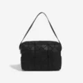 Black geometric lattice shoulder bag, minimalist daily handbag with strap for women. - Black