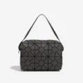 Geometric lattice handbag dark grey small square bag stylish commuter tote bag for women - Dark Gray
