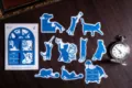 Blue cat silhouette stickers set, moonlit helia series journal craft collage decor. - Naughty Kitten