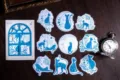 Ensemble d'autocollants decoratifs silhouette de chat bleu avec lune et cristal pour agenda. - Helia Magique