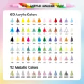 Dual tone acrylic marker set color chart featuring 60 acrylic and 12 metallic colors. - 72 Colors / Colorful