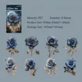 Blue rose PET sticker sheet pack aesthetic journaling scrapbooking decorative supplies 8pcs - Silent Blue