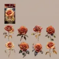 Vintage PET rose sticker pack for journaling and scrapbooking, featuring 8 unique flower pieces. - Vermilion Rain