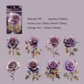 Dark purple rose PET sticker pack, 8 pieces, vintage floral journaling and craft supplies. - Immersion Purple