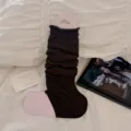 Dark brown stirrup leg warmers, cozy knit slouch socks, Korean ballet style variant item. - One Size / Coffee