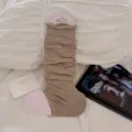 Knit stirrup leg warmers for women, cozy slouchy ballet style long socks for autumn. - One Size / Khaki