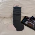 Ballet style dark grey slouch leg warmers for women, cozy knitted stirrup socks for autumn. - One Size / Dark Gray