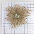 Rhinestone mesh flower DIY accessory with large center crystal and gold beads for clothing crafts. - Beige Gold Trim Flower Style (2)