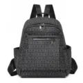 Women fashion casual travel backpack large capacity grey monogram print school book bag. - Black