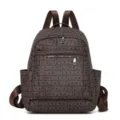 Stylish fashion women monogram print backpack casual travel large capacity brown school bag - Dark Brown