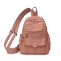 Women's Lightweight Nylon Backpack Casual Travel Daypack Multi-Pocket Convertible Chest Bag - Orange Red