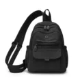 Black nylon casual backpack lightweight multi-pocket travel school bag stylish daypack for women - Black
