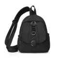 Black multi-functional nylon women's backpack, lightweight variant for travel and commute. - Black