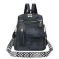 Women's Casual Backpack Dark Gray Patterned Travel Bag with Geometric Wide Strap - Black