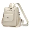 Vintage soft leather women backpack convertible casual daily shoulder bag in off-white - White
