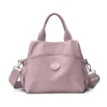 Casual nylon tote bag for women, stylish large capacity shoulder bag with top handle. - Pink